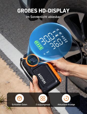 Powerbank для авто AstroAI з пусковим струмом 8000А та компресором 150PSI оранжевого кольору