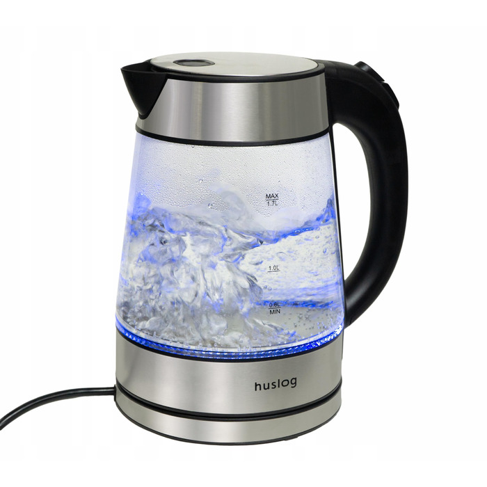 Електричний чайник-термос з подвійними стінками 1.7л, 2200W, швидке кип'ятіння, тихий та безпечний, бездротовий з 360° підставкою, знімною кришкою, точним носиком (скло, 1.7 літра)