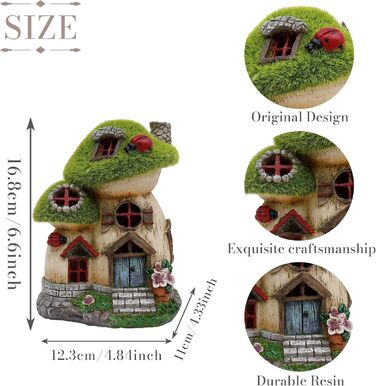 TERESA'S COLLECTIONS Outdoor Garden Decor, Garden Decoration, Fairy House Garden Decor, fairy garden, Mushroom, made of resin, with solar lamp, Green, Balcony, Autumn decor, Autumn Decoration, 16cm