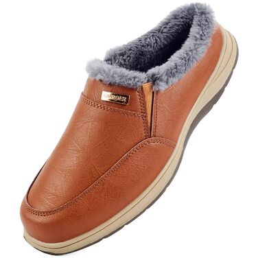 Чоловічі халапи шкіряні зимові теплі з плюшевою підкладкою, тапочки для дому та вулиці (червоно-коричневий, 42 EU)