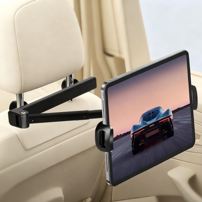 Тримач для планшета VINATO в авто, кріплення на підголівник, 360° обертання, для пристроїв 4-13 дюймів, чорний