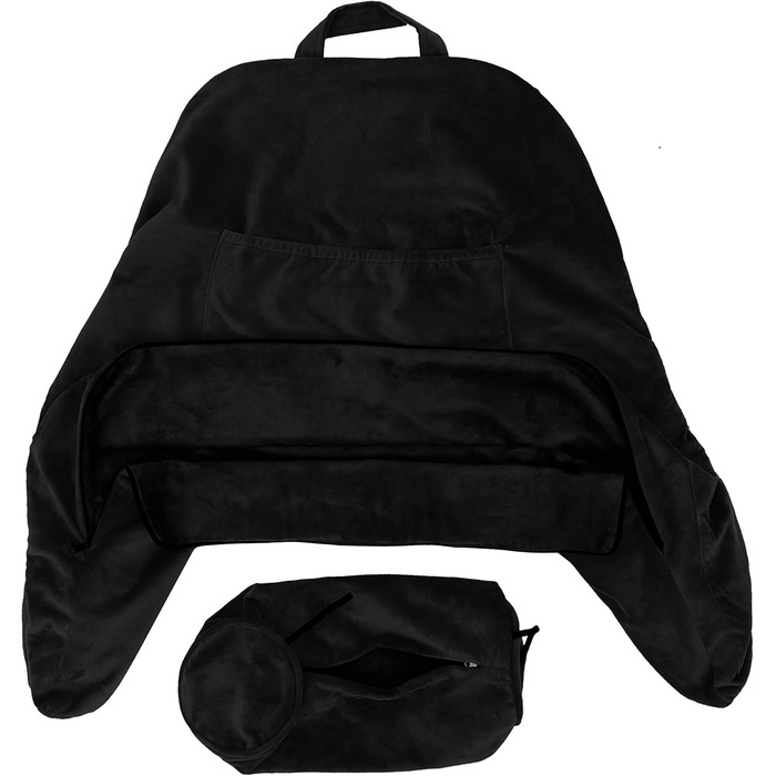 Подушка для чоловіків з підлокітниками - велика, для читання та відпочинку в ліжку. Висока спинка, преміум піна з пам'яті, знімна подушка для шиї на еластичному шнурі. Чорний колір, лише чохол.