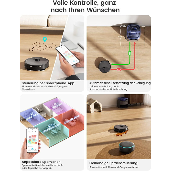 Робот-пилосос LEFANT M210P: потужність 2200Pa, Wi-Fi, Bluetooth, керування через додаток, 6 режимів, автоматична зарядка, для твердих підлог та шерсті тварин