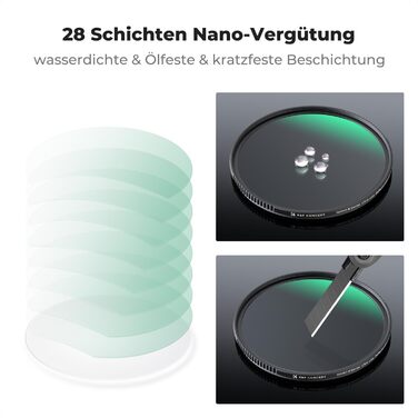 Фільтр UV K&F CONCEPT 62mm з покриттям Nano-Xcel: захист від відблисків та подряпин, твердість 9H