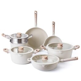 Набір посуду Country Kitchen 10 предметів з антипригарним покриттям, алюмінієвий литий, для індукційних плит, кремовий колір