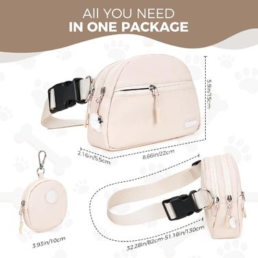 Сумка для дресирування собак Leckerlibeutel, з невеликим кишеньковим мішечком, вбудованим диспенсером для собачих екскрементів та тримачем для пакетів, кремового кольору