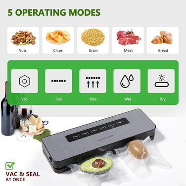 Вакуумний апарат Diboniur 5 в 1: для пакування продуктів, Sous Vide, сухе та вологе зберігання. В комплекті 10 пакетів та шланг