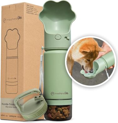 Hana Pets Portable Dog Water Bottle with Bowl & Travel Lid - Stainless Steel, Insulated, Includes Carabiner Clip