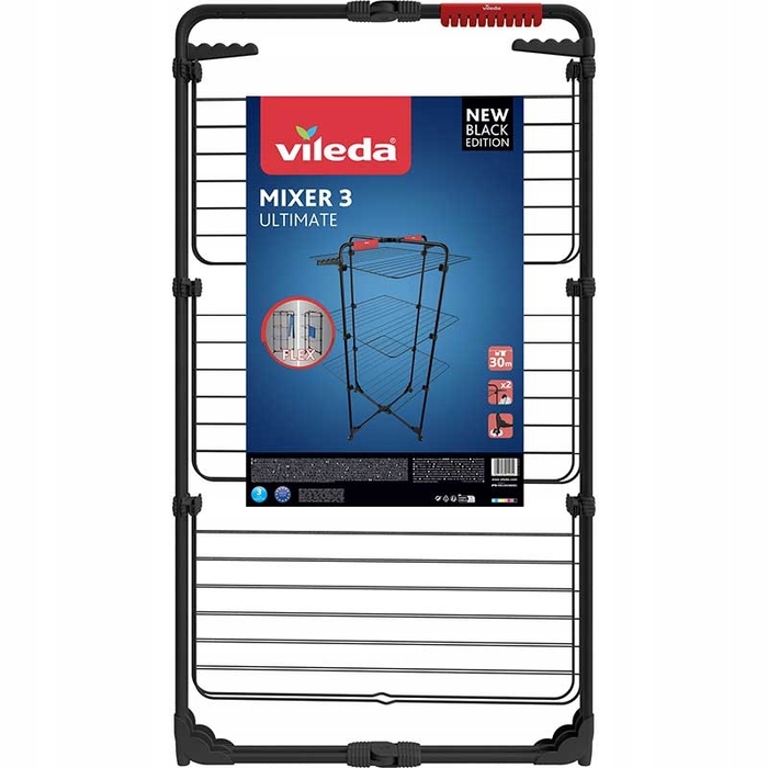 Стійка сушарка для білизни Vileda Mixer 3 Ultimate, чорна, вертикальна