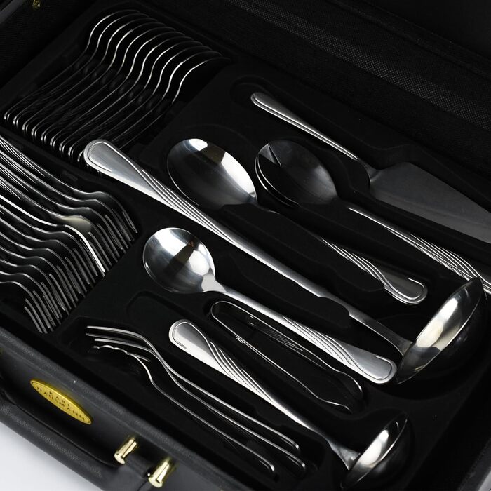 Cutlery Set, Dinnerware for 12 People, 72-Piece Stainless Steel, Cutlery Set including Case with Flatware and Cake Server, Dishwasher Safe, Silverware (EVELINE)