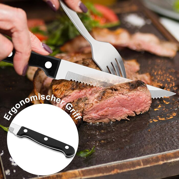 Homikit Cutlery Set, 36-Piece Cutlery Set with Steak Knives, Stainless Steel Polished Eating Cutlery for 6 People with Spoon, Knife, Fork, Hammered Flatware, Rust-Proof & Dishwasher Safe