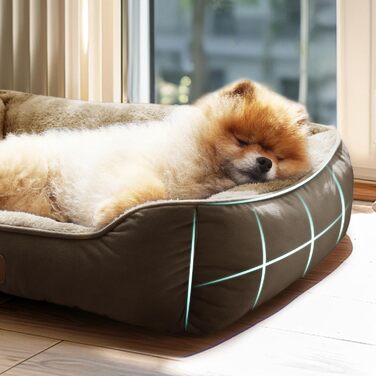 Ліжко для кота BEDSURE велике, 63.5x53 см, миється, неслизьке, для собак та котів, квадратне, з м'яким бордюром, коричневе