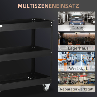 DURHAND 3-Tier Tool Cart with 4 Wheels, Steel, 33
