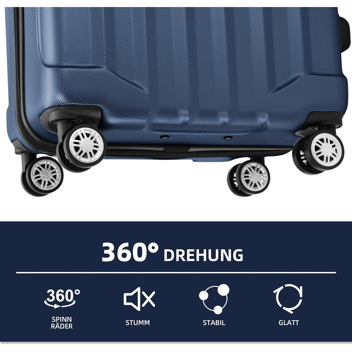 BEIBYE TSA Lock 2080 Twin Roller 3-Piece Travel Suitcase Set, Luggage Set, Trolley, Trolleys, Hard Shell (Dark Blue)
