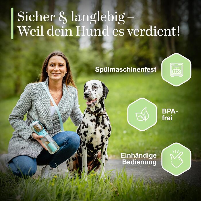 Поїлка для собак на прогулянці 300 мл - 3-в-1 (поїлка та миска) | Без витоку, BPA-free, з функцією повторного наповнення | Вода для маленьких та середніх собак сірого кольору 300 мл