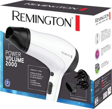 Фен Remington Power Volume D3015: легкий, компактний, 2000 Вт, з насадкою для укладки та дифузором
