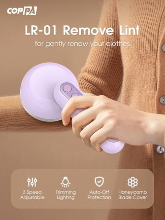 Електричний триммер для одягу Fusselrasierer: 6 лез, 3 швидкості, перезаряджається, з індикатором заряду, для пуловерів та одягу, фіолетовий