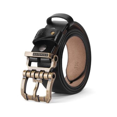 Чоловічий шкіряний ремінь BISON DENIM з надійною пряжкою - класичний, міцний, для джинсів. Довжина 110 см (підходить для талії 33'-36') / 125 см (підходить для талії 41'-43')