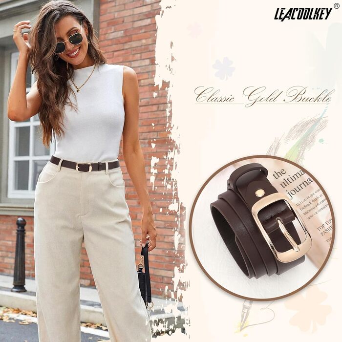 Жіночі шкіряні ремені LeaCoolKey, 2 шт. з пряжкою золотого кольору для джинсів та штанів, розміри XXL (117-127 см) та M (87-97 см)