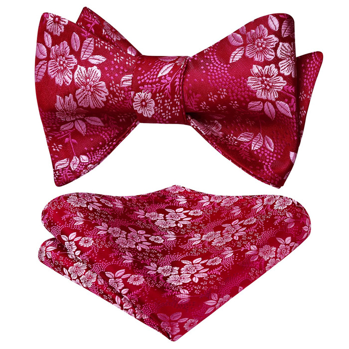HISDERN Комплект краваток та нагрудного хустинки з квітковим принтом для чоловіків. Квітковий жакардовий комплект краваток для весілля та свят. Рожевий колір.