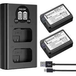 Акумулятор ENEGON NP-FW50 (2 шт. | 1300mAh) + LCD зарядний пристрій Dual USB для Sony ZV-E10, A6000, A7 та ін.