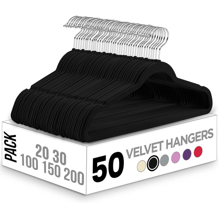 Utopia Home Premium Velvet Clothes Hangers - 50 Pack - Non-Slip & Durable Clothes Hangers - Black Clothes Hangers with 360 Degree Swivel Hook - Heavy-Duty Clothes Hangers