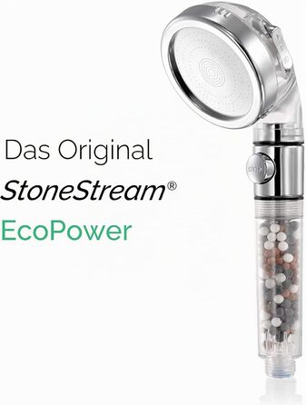 StoneStream лійка для душу з фільтром та іонізацією, високий тиск, 3 режими Eco Stop для сухої шкіри та волосся