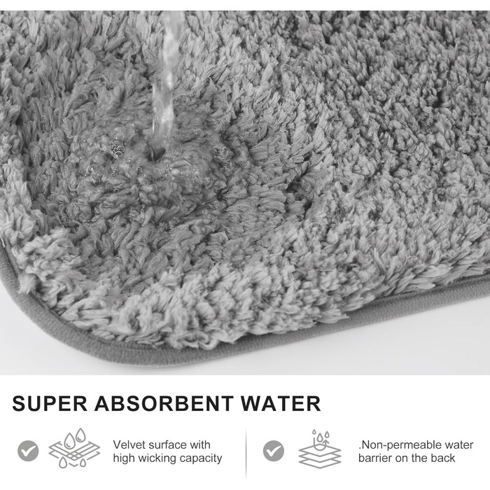 Килимок для ванної кімнати 40x60 см, антиковзаючий, м'який, швидковисихаючий, з високим ворсом, з мікрофібри, для ванни, душу та ванної кімнати (темно-сірий)