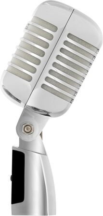 Pronomic DM-66S: Комплект динамічних мікрофонів – мікрофон для вокалу, мовлення, Rockabilly дизайн, зі штативом та XLR-кабелем, сріблястий/білий