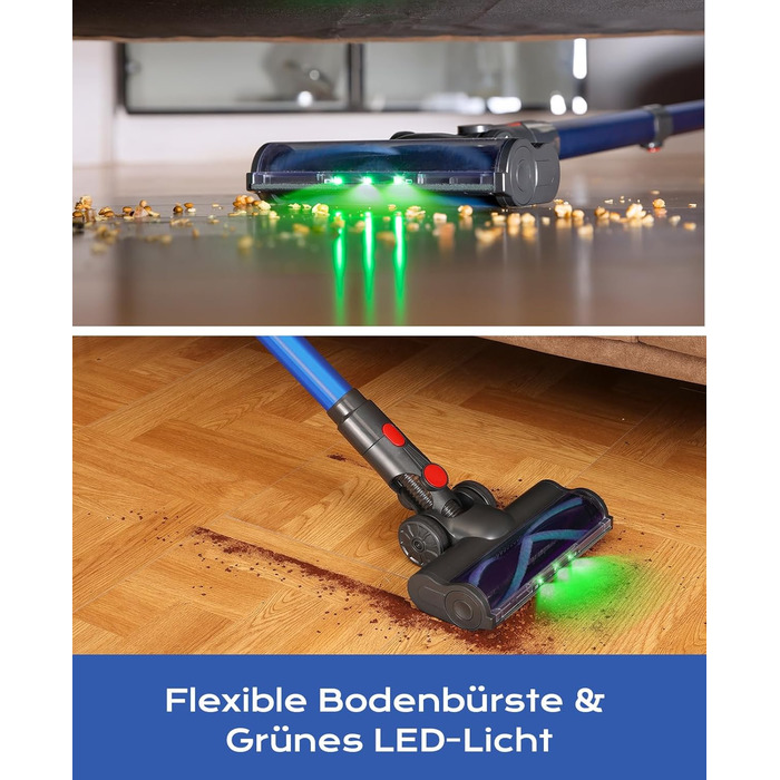 Бездротовий акумуляторний пилосос Ivormentico 50 хв / 40 кПа / 450 Вт з LED, для видалення шерсті тварин, темно-синій