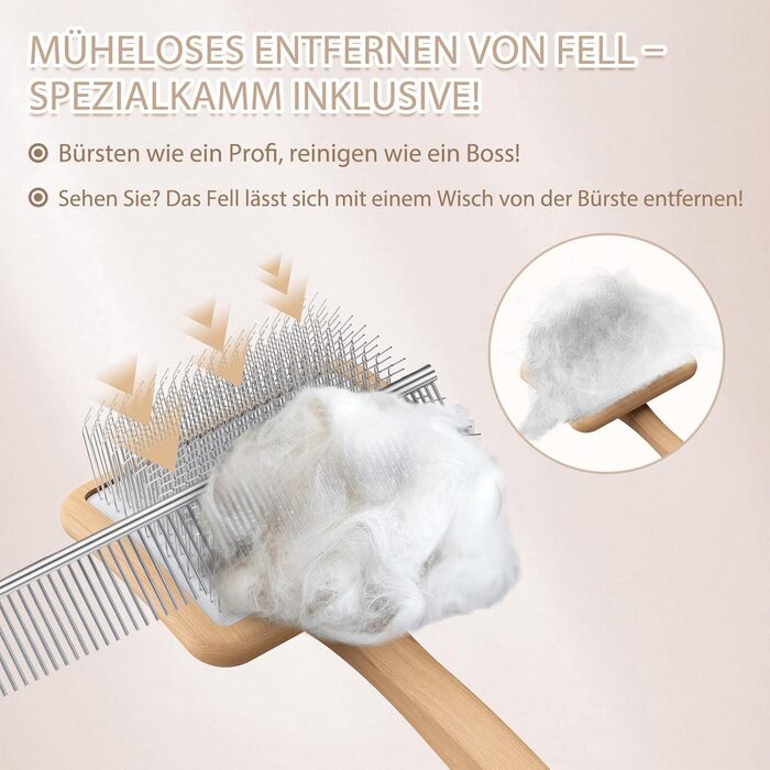 Набір щіток та гребінців для собак та котів з довгим хутром – Slicker Bürste & Kamm Set – проти підшерстка та ковтунів – з нержавіючої сталі 25 мм – дерев'яна ручка & шкіряний етикет – ідеально для Голден Ретріверів та Мейн Кунів