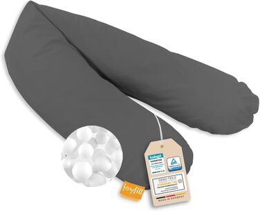 Подушка для вагітних та годування joyfill® 190 см, мікроперлини, антрацит, Німеччина – тиха та зручна, для сну і годування немовлят, XXL