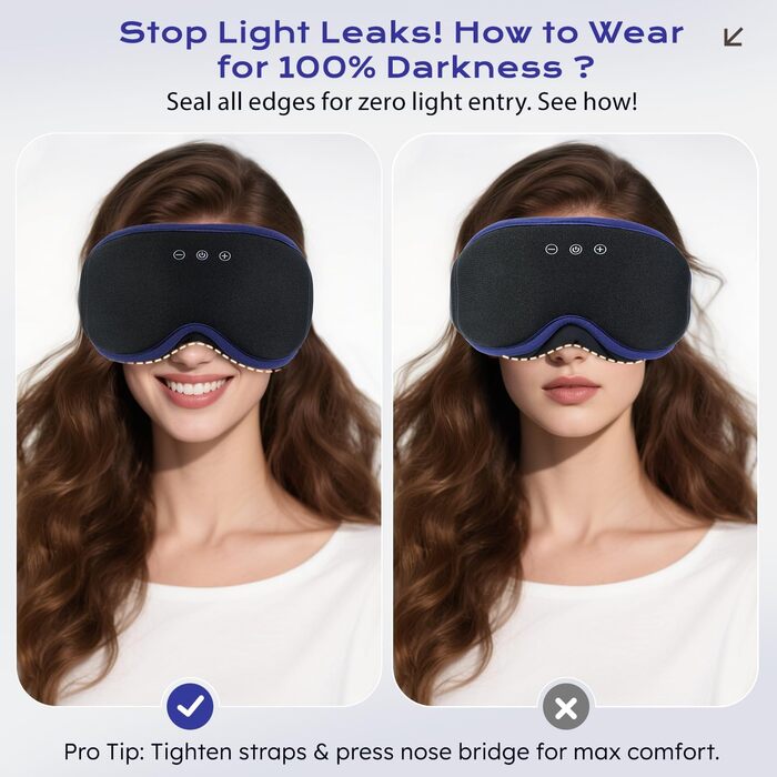 3D Маска для сну з навушниками Bluetooth Dolida, ультрамарин - повна блокада світла, комфортний сон для жінок та чоловіків