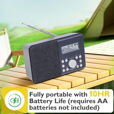Портативне радіо MD3 DAB/DAB+/FM з Bluetooth, динамік, навушники, 40 станцій, годинник, будильник, таймер, кольоровий дисплей, акумулятор/мережа (Чорний/Сірий)