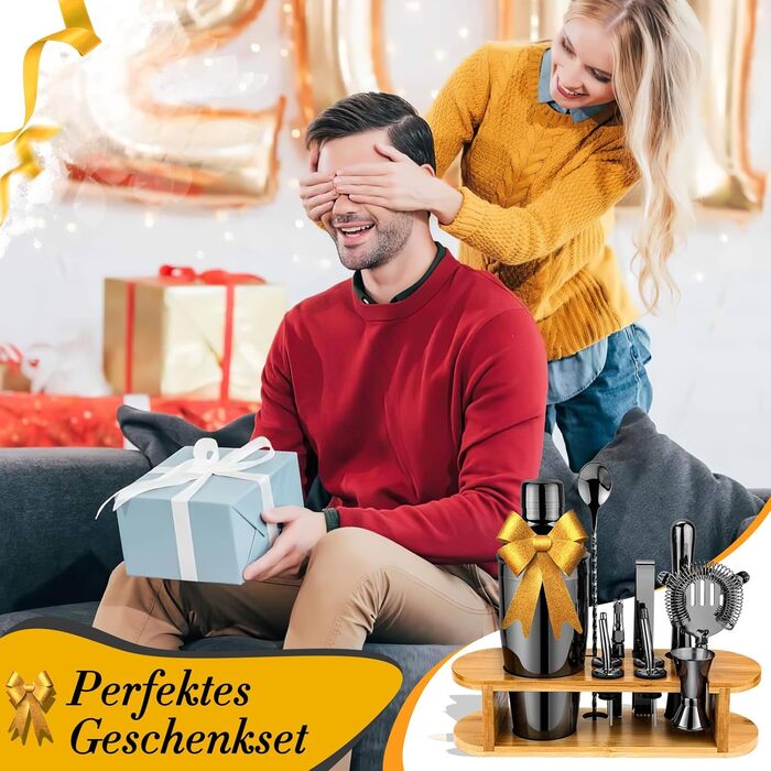 Набір шейкерів для коктейлів з підставкою, професійний, 12 предметів, нержавіюча сталь, для дому, чорний