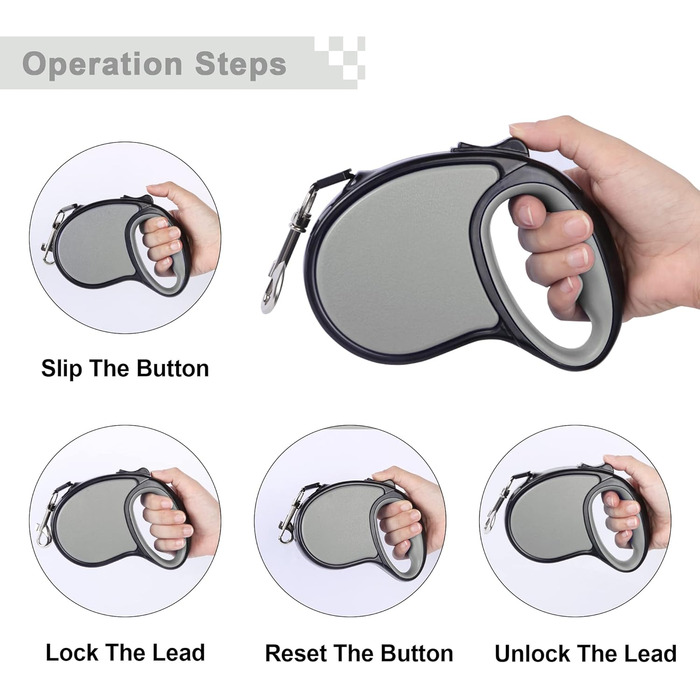 Висувна поводок для собак, 5 м, для собак маленьких та середніх порід до 25 кг, антизаплутування, міцний нейлоновий поводок (рожево-білі крапки) (сірий)