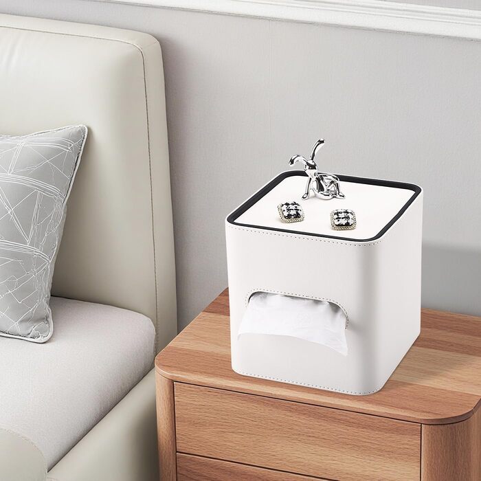 Скріпка для серветок GORESE, шкіряна, квадратна, біла (15x15x15.8 см)