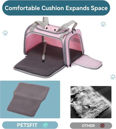 Транспортна переноска для котів та маленьких собак Petfit, рожева, L, з ремінним кріпленням та розкладною матрацом