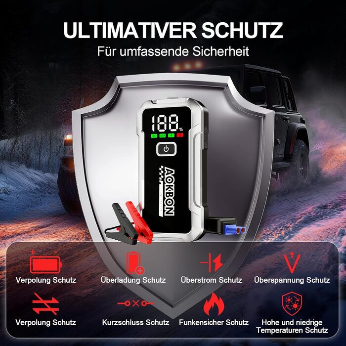 Powerbank для автомобіля Starthilfe 7000A 12V: Зарядний пристрій для авто з LED-ліхтариком, підходить для бензинових та дизельних двигунів до 10.0 л