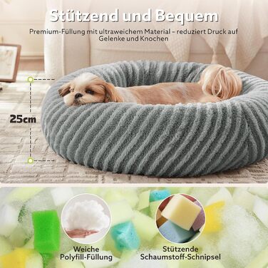 Кругле ліжко для собак середніх порід та котів, сірого кольору, 91x91x25 см, з м'якою наповнювачем та антиковзким дном