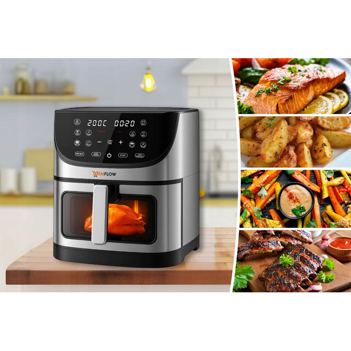 Аерофритюрниця MEMFLOW 8л, 1800 Вт, 14 програм, сенсорне керування, срібляста