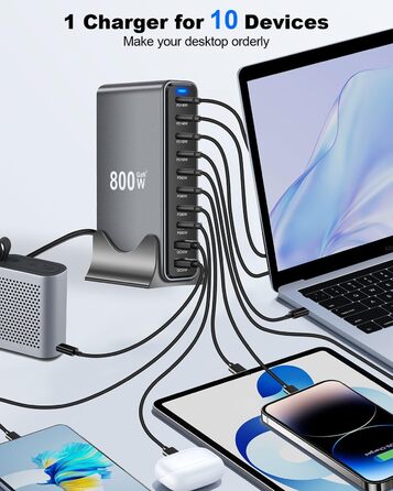 Зарядний пристрій GaN III 140W/100W USB-C 10-в-1, PD QC20W для MacBook, iPad, iPhone, HP, Samsung Galaxy та інших пристроїв