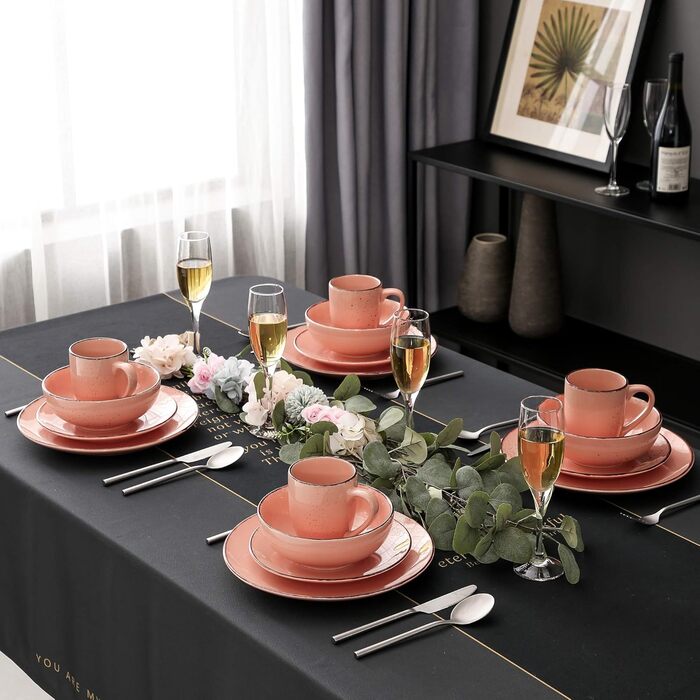 Сервіз Vancasso Serie Navia Teller, 32 елементи, на 8 осіб, сучасний дизайн (Рожевий, 16 елементів)