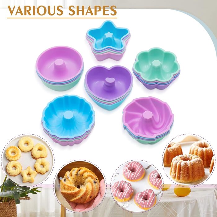 Encounter 31-Piece Silicone Baking Molds Set – 7 Silicone Baking Molds, 24 Muffin Donut Forms, Non-Stick Coated with Metal-Reinforced Frame, Increased Strength, Light Gray