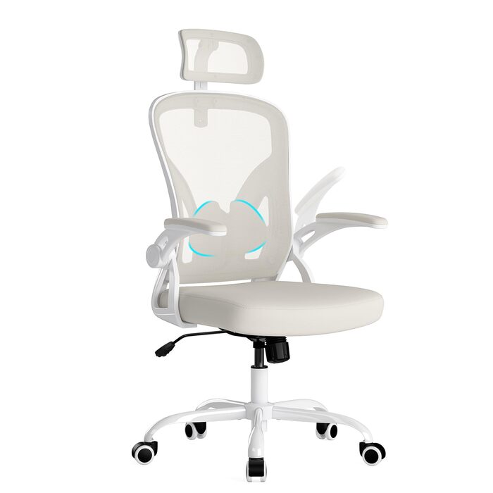 Ергономічне крісло Farini з регулюванням висоти, для офісу та дому, з підголівником, 150 кг, на роликах (білий)