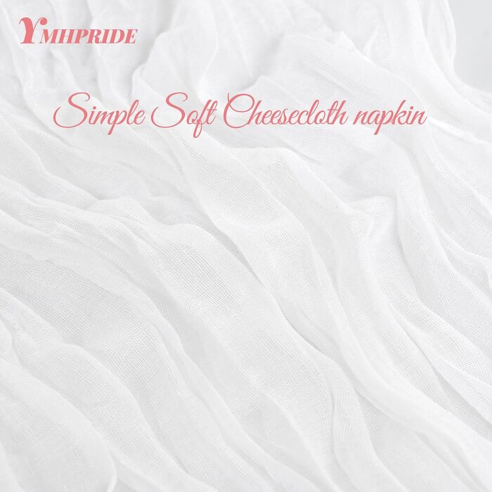 30 Cheesecloth Gauze Napkins, 50 cm, Vintage Boho Fabric Napkins, Bulk Pack for Parties, Weddings, Receptions, Bridal Showers, Table Decorations – White