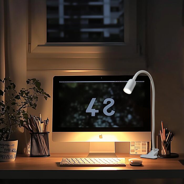 LED Лампа для читання на ліжко з кліпсою da LIGHT, диммер, 3 режими, USB, для навчання, роботи (біла)