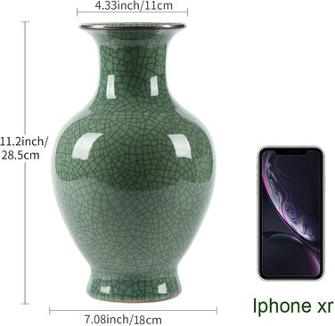 Керамічна ваза ручної роботи, велика, зелена/антична, для вітальні, каміна, декору столу, букетів, пампас, зелена