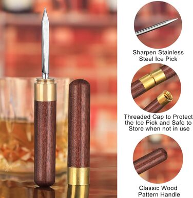 Ice Pick - Stainless Steel Ice Pick with Wooden Handle, Durable Carving Tool 3 Spikes 7'' - ICPK0003