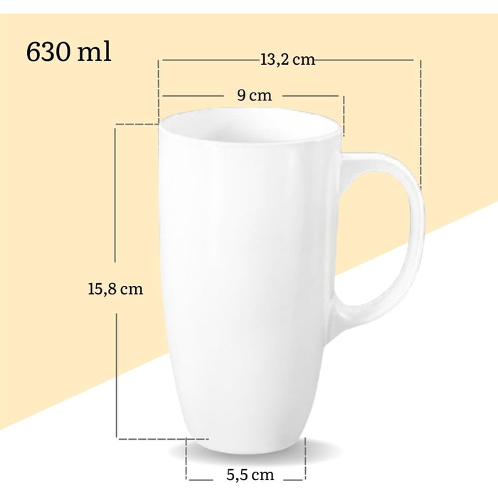 Набір чашок для чаю та кави Wilmax - 2 шт. (630 мл) - порцелянові чашки з ручками, білі